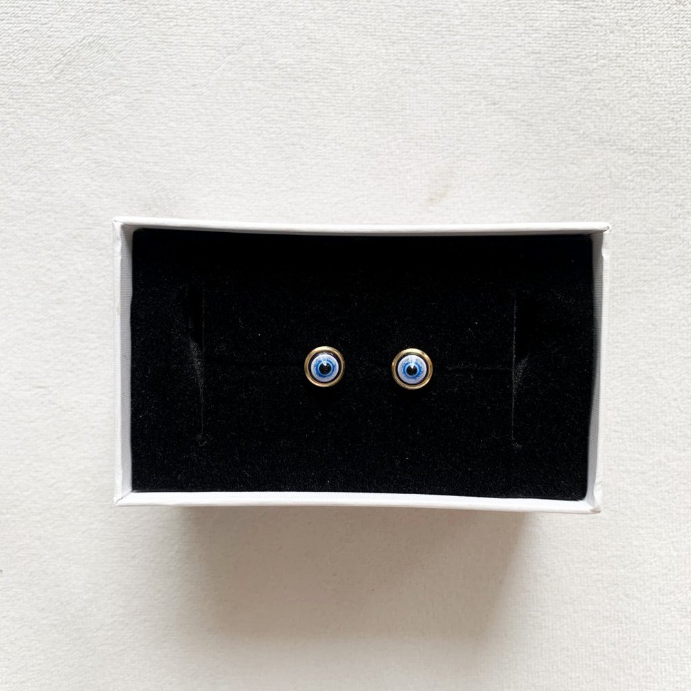 Gold-Tone Blue Evil Eye Stud Earrings - Women Jewelry Earrings